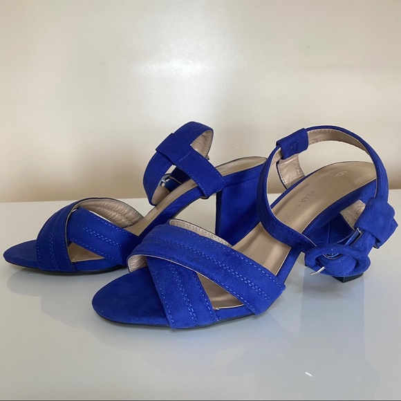Blue Suede Two Strap Heels - Picture 3 of 4